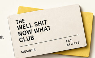 Cream club membership card over a yellow card, EST. WHENEVER LIFE GOT WEIRD