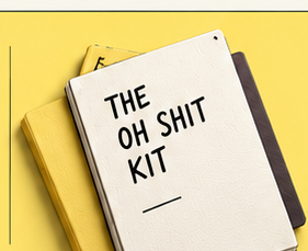 The approved cream Oh Shit Kit booklet with layered yellow pages